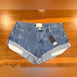 One Teaspoon High Rise Blue Jean mini Shorts Ocean Blue Malibu Bandits palm tree